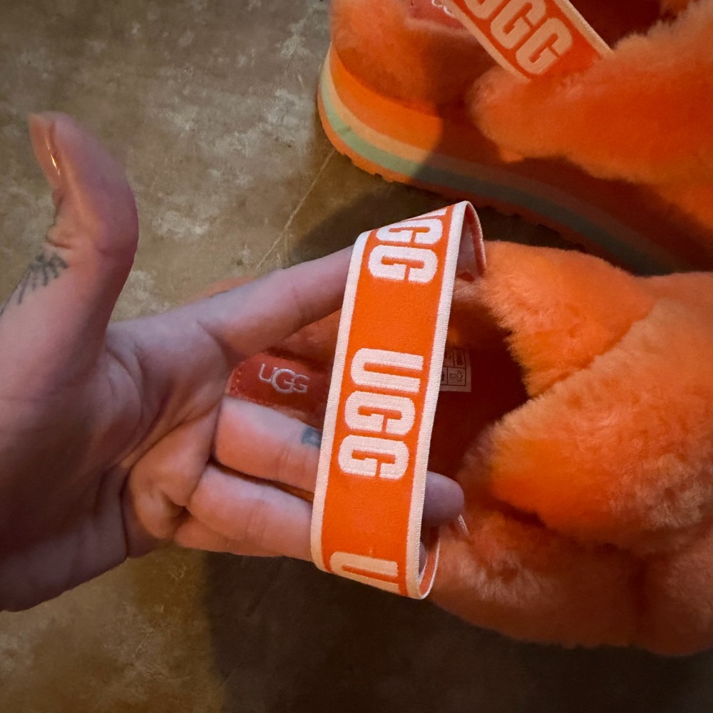 UGG Orange Faux-Fur Platform Slide Sandals - Picture 4 of 6